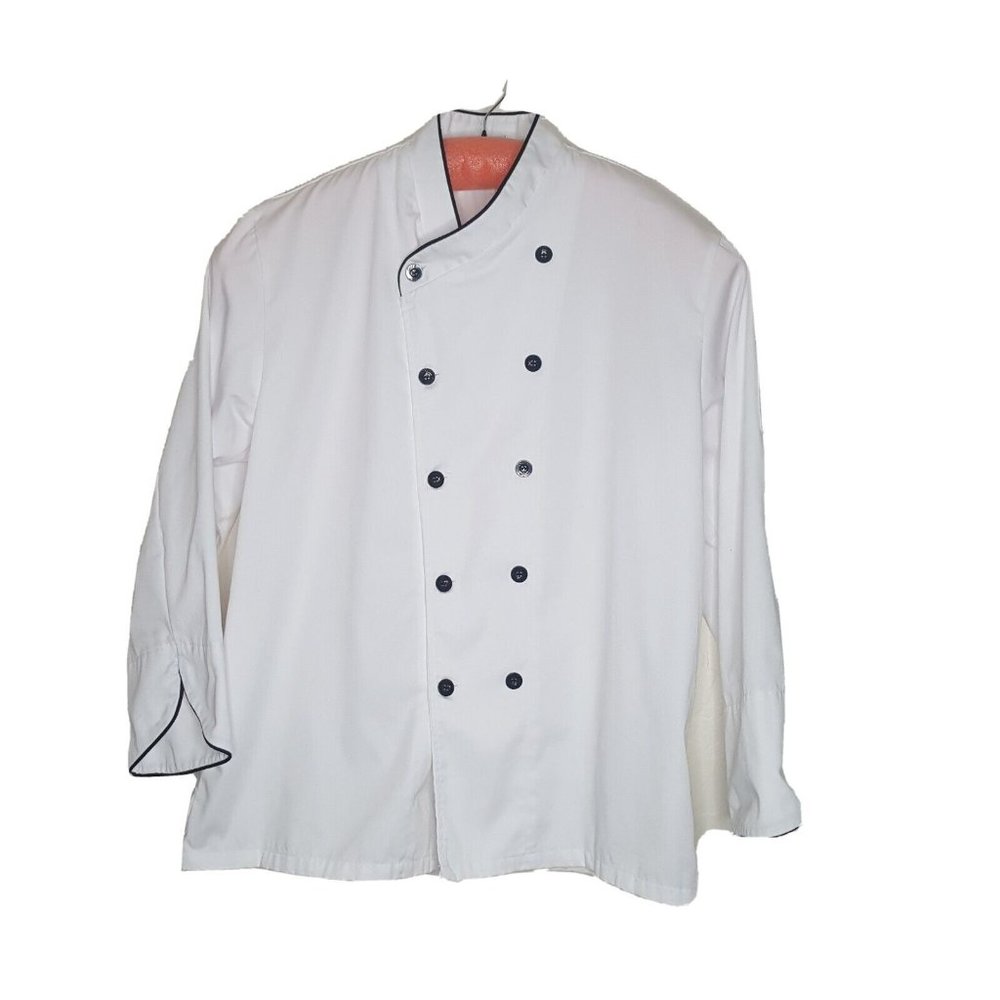 Chef Works Smock Shirt Top White L Cook Coat Restaurant Black Button Uniform